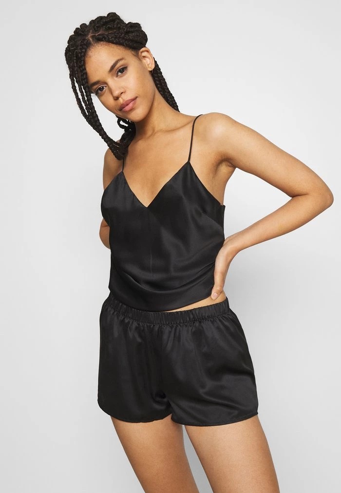 Vêtement De Nuit ANNA FIELD Anna Field Simple Satin Short Set Noir Femme | PRU-0763974